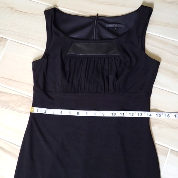 David Meister Black Empire fitted Dress w/ faux leather detail - Picture 14 of 16